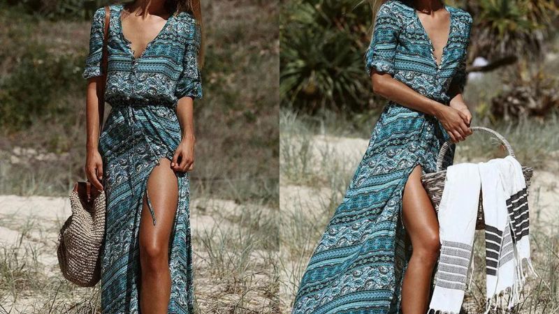 Printed Maxi Dress with Ruffles