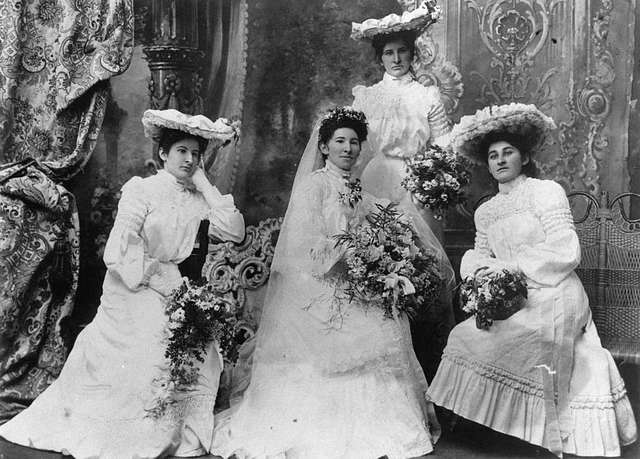 Victorian bride wearing white dress