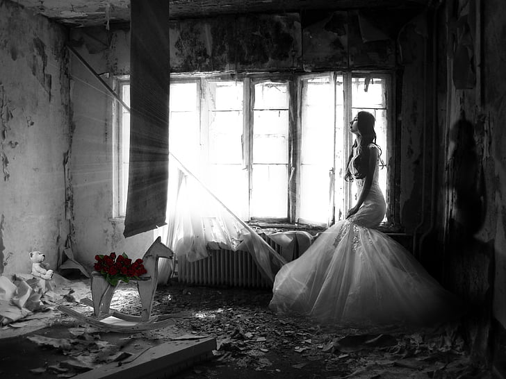 sad bride alone thinking regret