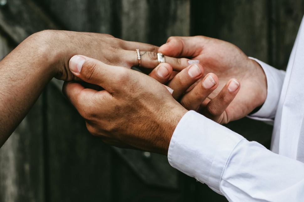 male hand displaying wedding ring